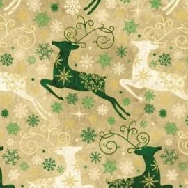 Reindeer Prance Gold & Green Fabric