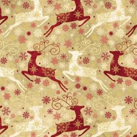 Reindeer Prance Gold & Red Fabric