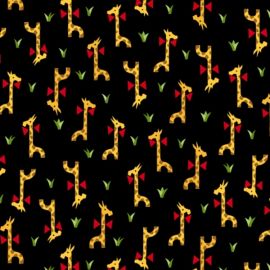 Retro Minis Giraffes on Black Fabric