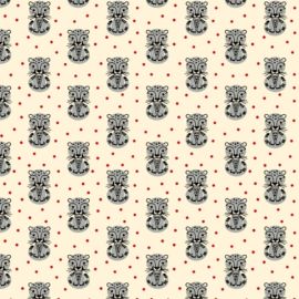 Retro Minis Grey Leopards on Cream Fabric Quilting & Patchwork