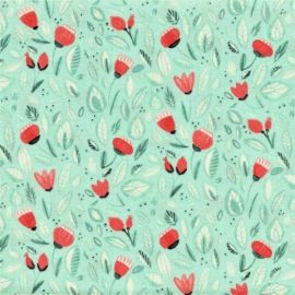 Sew Sweet Coral Floral on Turquoise Fabric