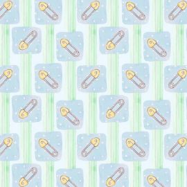 Sweet Safety Pins on Blue & Green Flannel Fabric