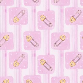Sweet Safety Pins on Pink Flannel Fabric
