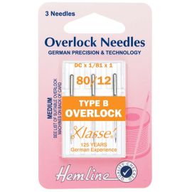Hemline H107.B | Overlock/Serger Machine Needles | Type B: 80/12: 5 Pieces Overlocker Needles