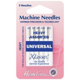 Hemline H100.992 | Sewing Machine Needles |  Universal: Mixed Heavy: 5 Pieces Universal Needles