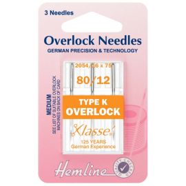 Hemline H107.K | Overlock/Serger Machine Needles | Type K: 80/12: 3 Pieces Overlocker Needles