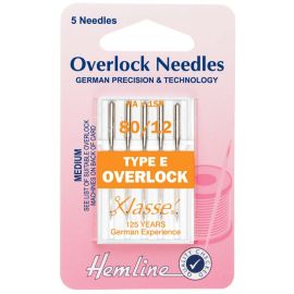 Hemline H107.E | Overlock/Serger Machine Needles | Type E: 80/12: 5 Pieces Overlocker Needles