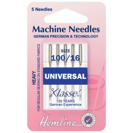 Hemline H100.100 | Sewing Machine Needles |  Universal: Heavy 100/16: 5 Pieces Universal Needles