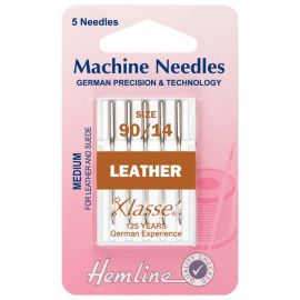 Hemline H104.90 | Sewing Machine Needles |  Leather: Medium 90/14: 5 Pieces Leather Needles