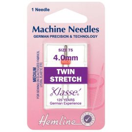 Hemline H112.40 | Sewing Machine Needles |  Twin Stretch: 75/11, 4mm: 1 Piece Twin Needles