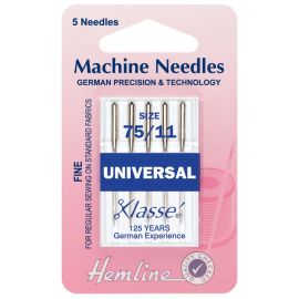 Hemline H100.75 | Sewing Machine Needles |  Universal: Fine/Medium 75/11: 5 Pieces Universal Needles