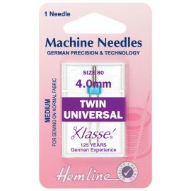 Hemline H110.40 | Sewing Machine Needles |  Twin Universal: 80/12, 4mm: 1 Piece Twin Needles