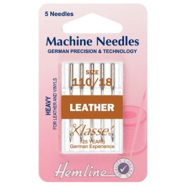 Hemline H104.110 | Sewing Machine Needles |  Leather: Heavy 110/18: 5 Pieces Leather Needles