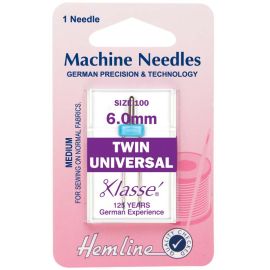 Hemline H110.60 | Sewing Machine Needles |  Twin Universal: 100/16, 6mm: 1 Piece Twin Needles
