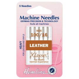 Hemline H104.100 | Sewing Machine Needles |  Leather: Heavy 100/16: 5 Pieces Leather Needles