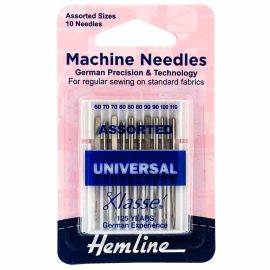 Hemline H100.993 | Machine Needles | Universal: Assorted: Pack of 10 Universal Needles