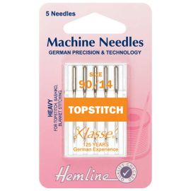 Hemline H118.90 | Sewing Machine Needles |  Top-Stitch: 90/14: 5 Pieces Topstitch Needles