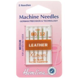 Hemline H104.80 | Sewing Machine Needles |  Leather: Medium 80/12: 5 Pieces Leather Needles