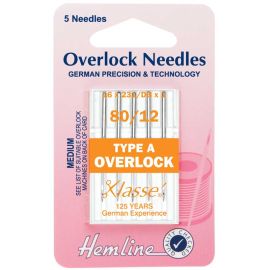 Hemline H107.A | Overlock/Serger Machine Needles | Type A: 80/12: 5 Pieces Overlocker Needles