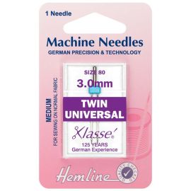 Hemline H110.30 | Sewing Machine Needles |  Twin Universal: 80/12, 3mm: 1 Piece Twin Needles