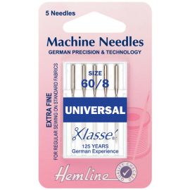 Hemline H100.60 | Sewing Machine Needles |  Universal: Extra Fine - Size 60/8: 5 Pieces Universal Needles