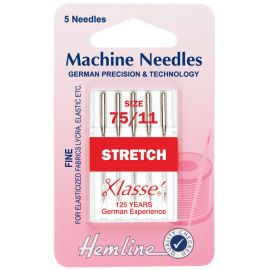 Hemline H102.75 | Sewing Machine Needles |  Stretch: Fine 75/11: 5 Pieces Stretch Needles
