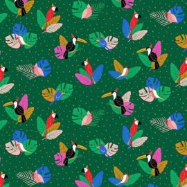 Tropical Jammin - Tiki Birds on Green Fabric