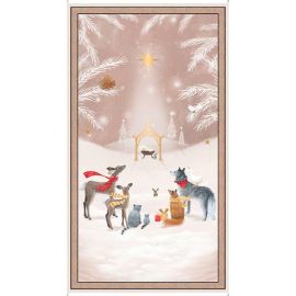 Woodland Dream Winter Nativity on Taupe Fabric Panel